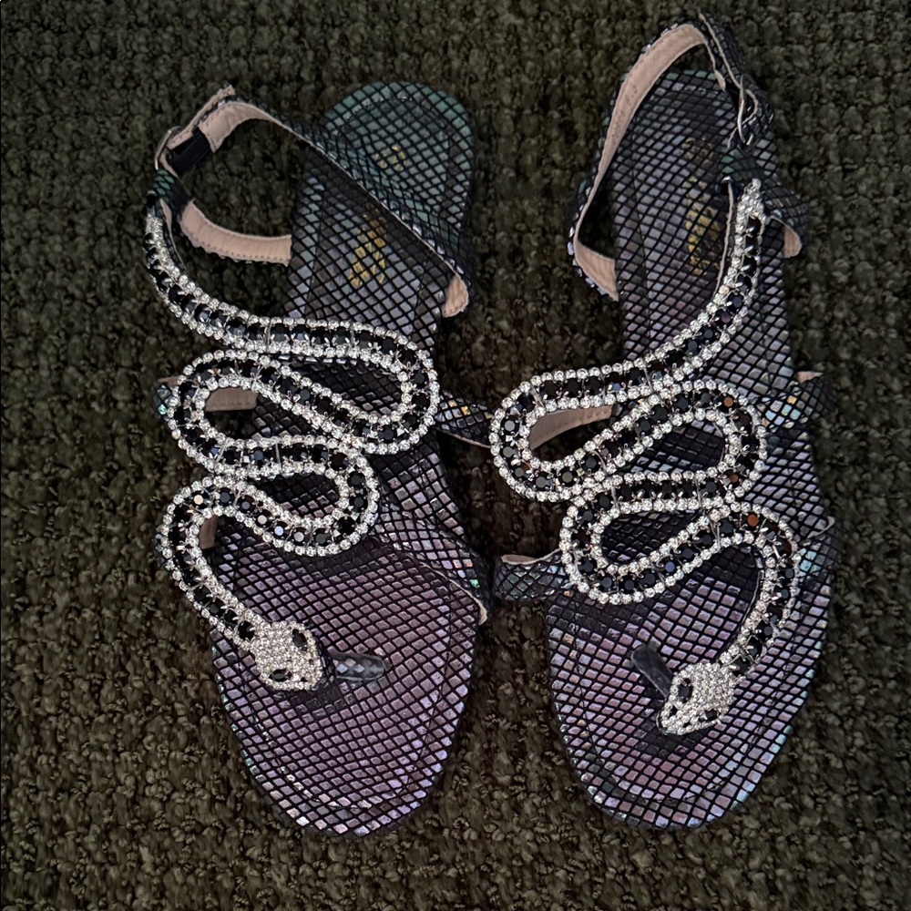 Black and Silver Embellished Women's Sandals